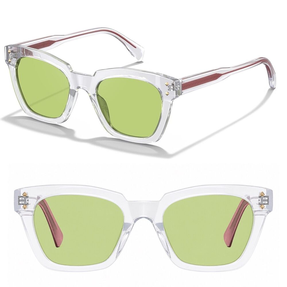 Women's Clear Green Cat Eye Polarized Acetate Fashion Sunglasses *Case Included*